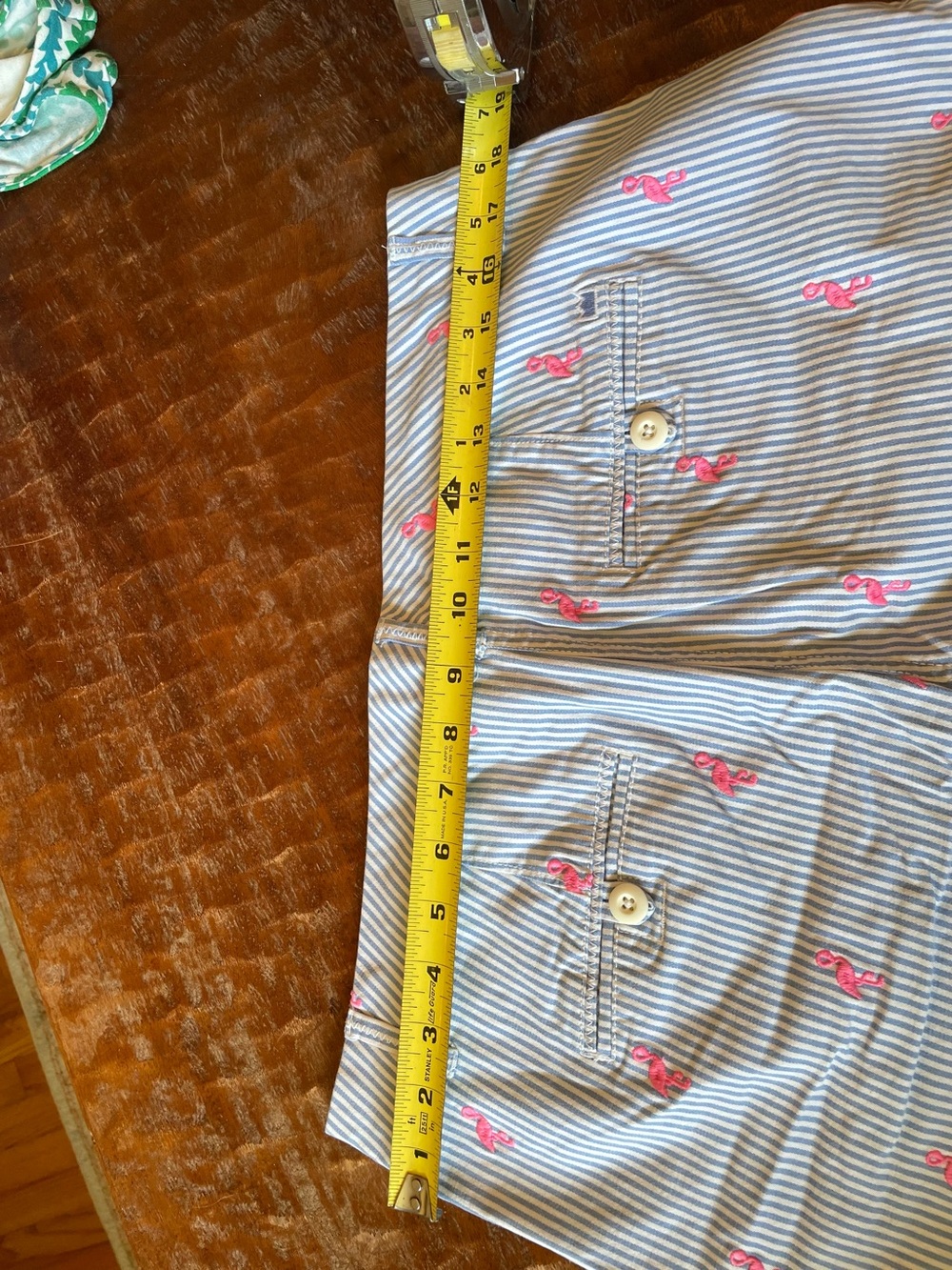 Crown & Ivy Caroline Blue & White Striped Pink Flamingo Embroidered Shorts 12 - Picture 6 of 6